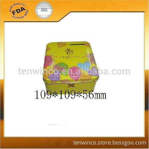 Square Printed Metale Empty Cracker Tin Boxes,Coin Tin Cans